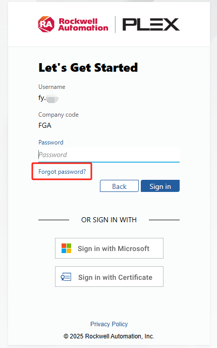 PLEX Forgot Password