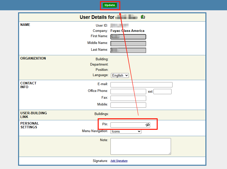 Enter PIN and Update