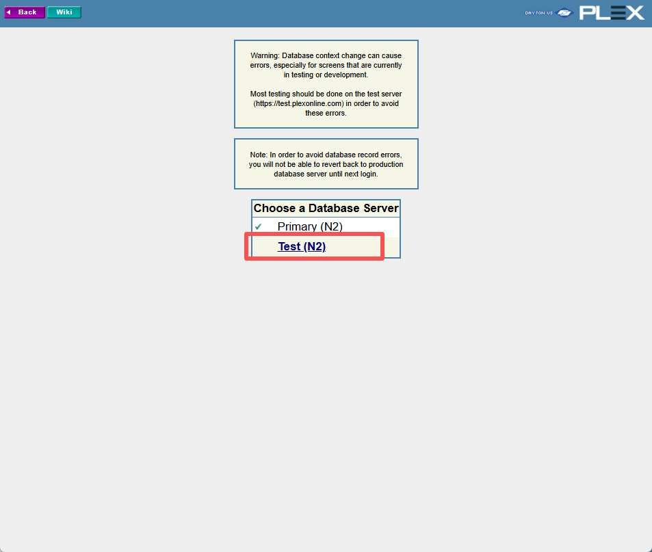 PLEX Choose Test Environment
